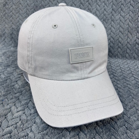 PINK Victoria's Secret Accessories - Victoria's Secret Pink Rubber Logo Patch Womens Grey Baseball Cap Adjustable OS